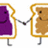 Two pixelated toast slices with purple and brown spreads hold hands, standing side-by-side next to red text reading 'is it love?' on a white background.
