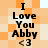Pixelated text reads "I Love You Abby <3" on a checkered orange and white background with visible pixelation and color shifts.
