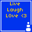 Blue square icon with yellow text "Live Laugh Love <3" and white pixelated snowman at bottom right corner, four variations show different snowman positions.