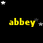 Black background with yellow 'abbey' text and scattered white/grey stars in a pattern