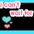 Pixelated text reads "I can't wait for your text" above two heart icons on a black background with blue borders.