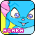 Blue cartoon creature with pink ears and yellow background, smiling face with text 'ACARA' below.