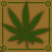 Four identical green cannabis leaves on a brown background with green decorative borders, arranged in a pattern