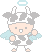 Pixel art animation of a cartoon character with angel wings and halo, showing two frame variations in a contact sheet layout.