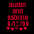 Red pixelated text on black background reads 'austin and sabrina 0/12/08' with five red stars below, two of which change color between frames.