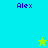Pixelated image with four quadrants displaying 'Alex' text and two star icons on cyan, green, and lime backgrounds.