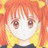 A 48x48 pixel buddy icon featuring a split composition with an anime-style character on the left and text elements on the right against a black background.