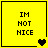 Four yellow square with black borders display 'IM NOT NICE' text and varying heart symbols, arranged in a