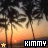 Pixelated sunset scene with palm trees and a gradient sky, featuring the name 'KIMMY' in block letters at bottom center.
