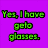 Four- with text and pixelated glasses on colored backgrounds; green pixel font on purple, pink, red ; two gray striped sunglasses on white