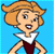 Pixelated cartoon character with blonde hair and red dress on blue background next to green text reading "Original Icons .com".