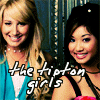 Two women smile in a static image with stylized text overlay reading 'the lipson girls' against a blurred background.