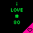Green text 'i LOVE # 80' above a pink triangle with a heart symbol on black background.
