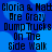 Blue background with repeated black text reading "Gloria & Matt Are Gravy DumpTrucks On The Side Walk" in a pixelated font.