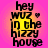 Pixelated text on a pink and yellow gradient background with four identical arranged in a