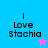 Four display 'I Love stachia' text with a star icon; top-left and bottom-left have colored backgrounds, while top-right and bottom-right are solid blue