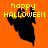 Pixelated orange background with yellow 'happy HALLOWEEN' text and a ghost silhouette in black or brown tones.