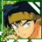 Pixelated static icon of a character with brown hair, yellow headband, and dark blue hat against green background with white triangular shapes.