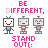 Pixel art robot icons with changing text above them, displaying variations of 'BE DIFFERENT,' 'STAND OUT: BE DIFFERENT,' and related phrases in pink and multicolor lettering.