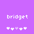 Purple background with white pixelated text 'bridget' above two of white and light purple pixelated symbols