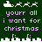 Pixel art animation of Santa's sleigh with reindeer, text 'yourn all i want for christmas', and city skyline changing between frames.