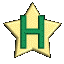 A star-shaped icon with a green letter H on a beige background, shown in multiple rotational and perspective views.