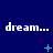 Blue background with repeated white 'dream...' text and green plus/star symbols in a pattern