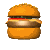 A 4x3 contact sheet of pixelated burger icons showing sequential animation frames with varying patty and topping arrangements.