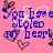 Pixelated pink background with blue text reading "You've stolen my heart" surrounded by brown and white heart shapes.