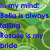 Blue text on a green patterned background with circular motifs, displaying character relationships and an annoyed dog.