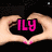 Two hands form a heart shape with pink nail polish, displaying text inside the heart in three variations.