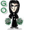 Animated character in black outfit with green pom-poms, performing various poses against white background.