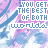 A static image with repeated text and abstract shapes in pink, blue, and white.