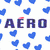 Animated sequence showing AERO text with blue hearts, then solid AERO letters, and finally an orange outline of 'AERO' on a background