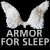 Static pixelated icon featuring white bunny ears above bold text reading "ARMOR FOR SLEEP" on a black background.