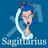 Animated contact sheet of a cartoon character with blue hair and red horns, displayed across seven frames on a blue background with "Sagittarius" text below each frame.