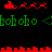 Red pixelated Santa sleighs with reindeer and green 'bohoho' text on black background, alternating between two animation states.