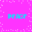 A static image with a bright pink background featuring four instances of the word "PEACE" in cyan pixelated text arranged in a , surrounded by scattered white square pixels