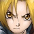 Pixelated anime-style close-up of a character's face with blonde hair and brown eyes against a yellow background.