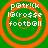 Four identical circular orange spiral patterns on a green background with white text reading "p@tr!ck l@crossse football" in pixelated font.