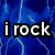 Blue background with white lightning-like patterns and black-outlined text reading "i rock you dont live with it haha =p" in four