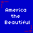 Blue background with repeated white text "America the Beautiful" and red starburst patterns in pixelated style.