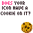 Animated contact sheet of 11 frames showing a pixelated cookie icon with changing text above it, arranged in a 4x3 grid on a gray background.