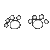 Pixelated white paw prints on a gray background, each print composed of one large central circle and four smaller circles arranged around it.