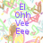 Pixelated image with vertical purple text reading 'El Ohh Yee Eee' over a colorful abstract background of green, pink, yellow, and brown shapes.