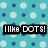 A static image with a teal background patterned by alternating light blue and dark blue dots, featuring black text reading "LIKE DOTS!" in the upper left.