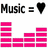 Music equals heart symbols with pink audio equalizer bars in three distinct configurations on a white background.