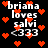 Pixelated text 'briana loves salvi <333' surrounded by red hearts on black background, with animated heart positions changing across frames.