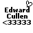 Pixelated black text 'Edward Cullen <33333' with a heart-shaped cursor icon above the 'd' in 'Edward' on a white background.