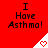 Red background with repeated text "I Have Asthma!" and white triangular icons containing red hearts.